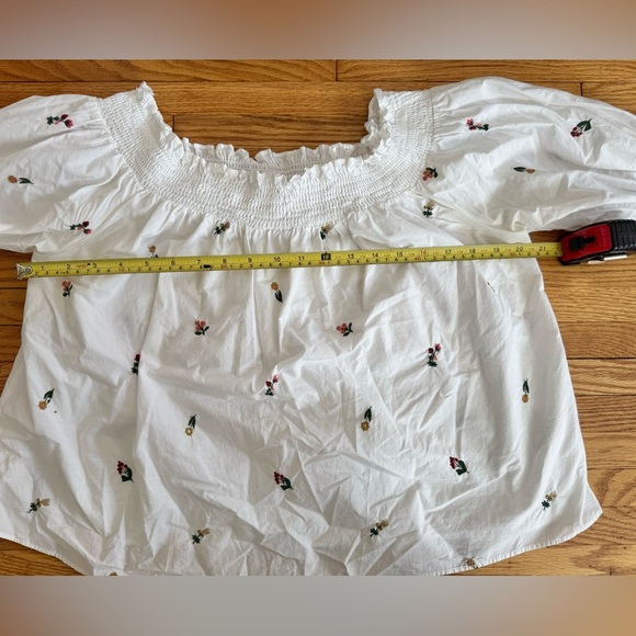 ZARA White Floral Blouse Embroidered Off Shoulder Peasant Cottage Coquette Sz M - Picture 8 of 9